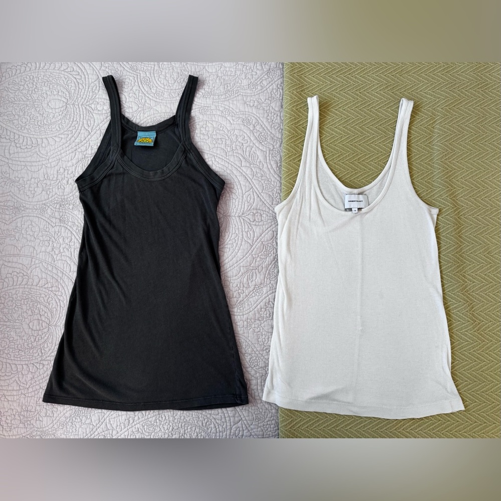 2 tank tops: white rib Current/Elliott size 3, gray cotton C&C California size L